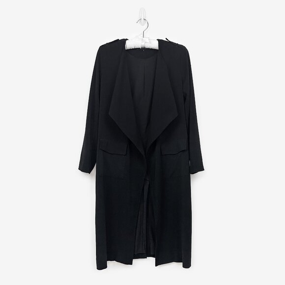 Badgley Mischka Trench Coat Size 2 Black Classic Elegant Minimalist Quiet Luxury - Picture 1 of 5